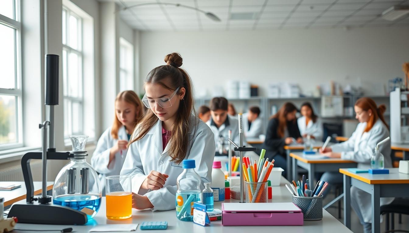Students studying together in modern classroom